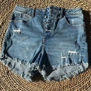 Free People Distressed Blue Jean Shorts